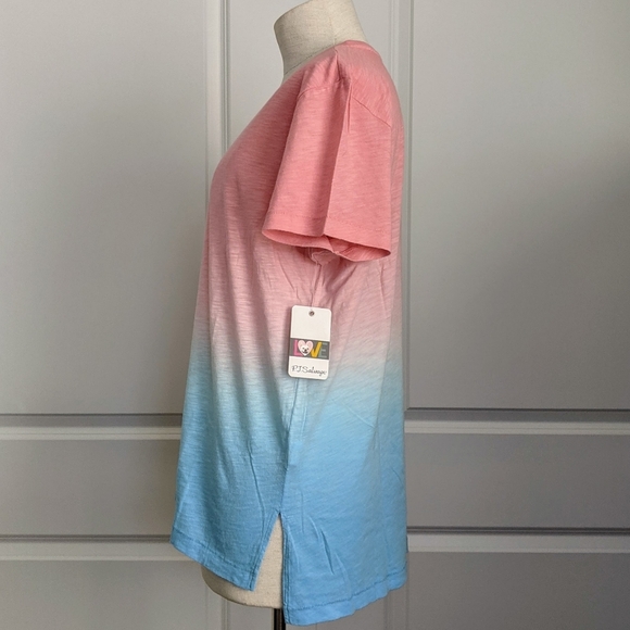 PJ Salvage Tee Short Sleeve Crew Neck Cotton Modal Blue Pink Sunset Ombre L NWT - Picture 8 of 12